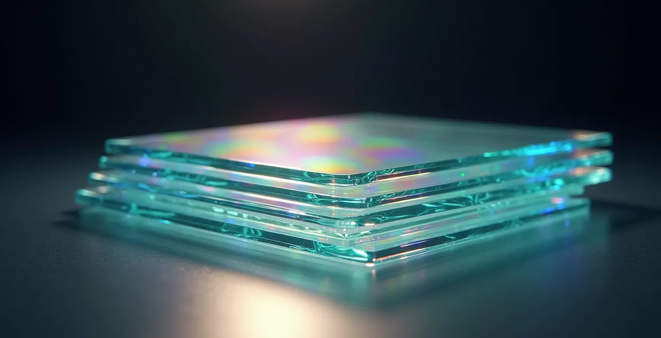 Vue microscopique des couches nanométriques d'un traitement antireflet