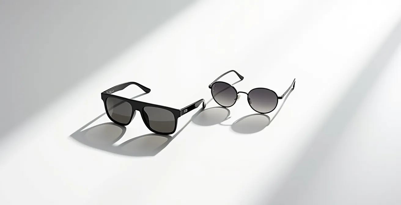 Comparaison visuelle entre lunettes galbées et plates montrant la différence de protection