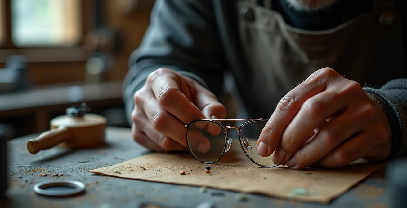 Atelier artisanal de lunetterie avec outils traditionnels