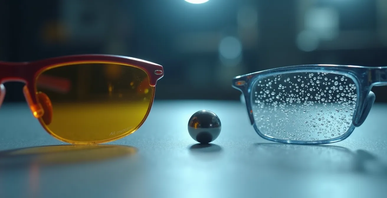 Comparaison visuelle de la résistance à l'impact entre verres polycarbonate et NXT