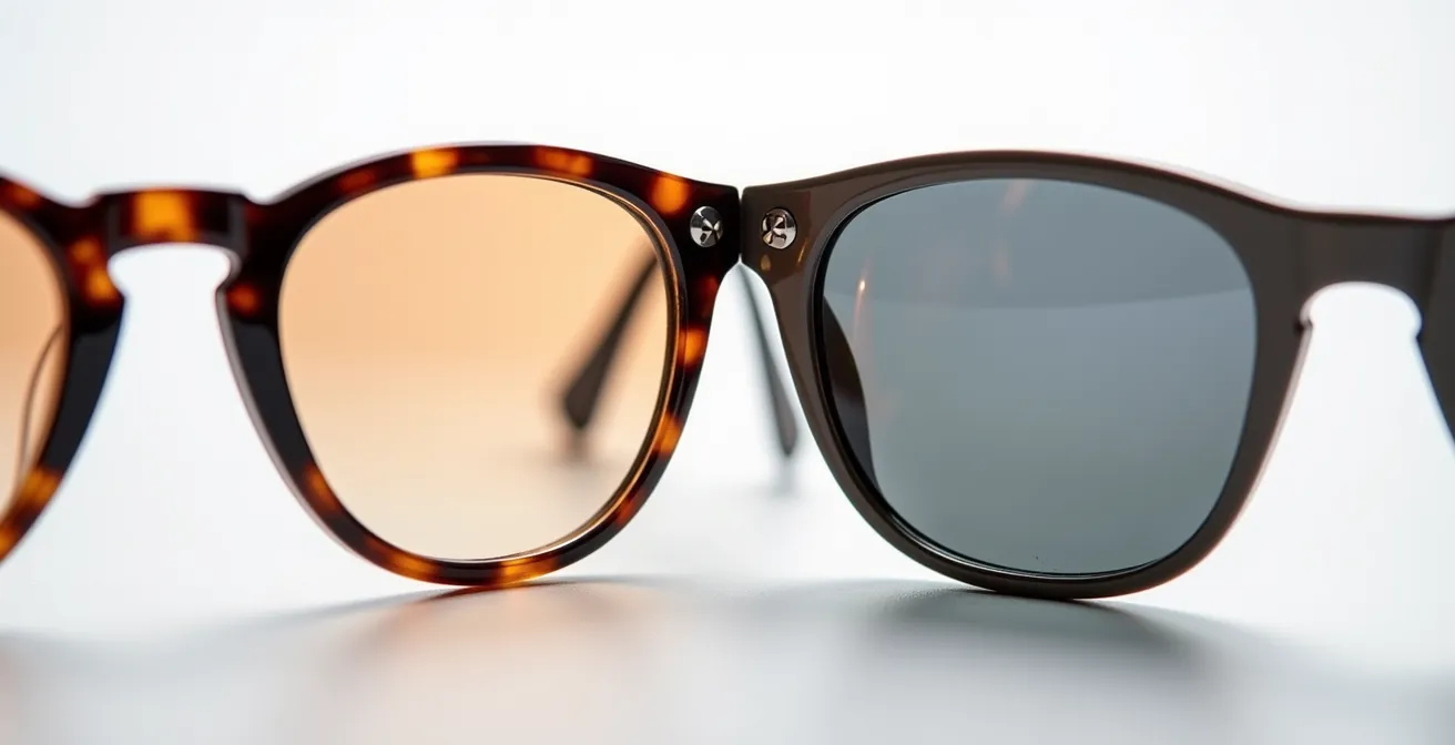 Montures acétate et métal côte à côte montrant les différents systèmes de fixation des verres