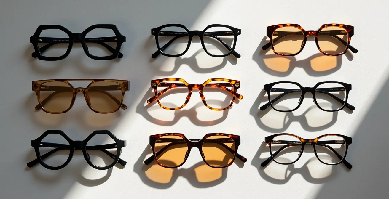 Composition minimaliste de lunettes géométriques hexagonales et carrées
