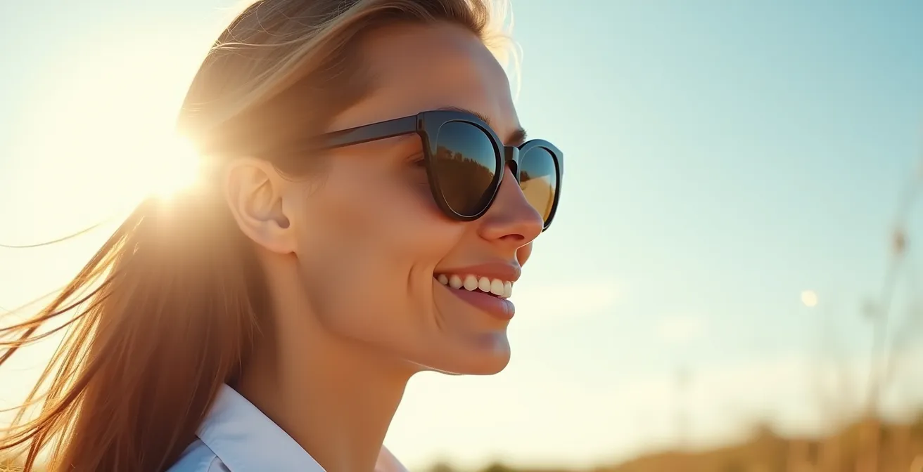 Profil d'une monture galbée épousant parfaitement les contours du visage pour une protection maximale