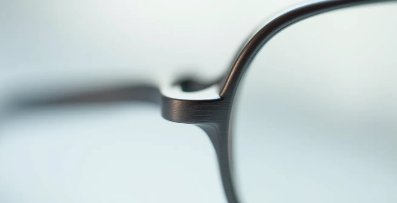 Vue macro d'une monture semi-cerclée montrant le champ de vision dégagé en partie basse