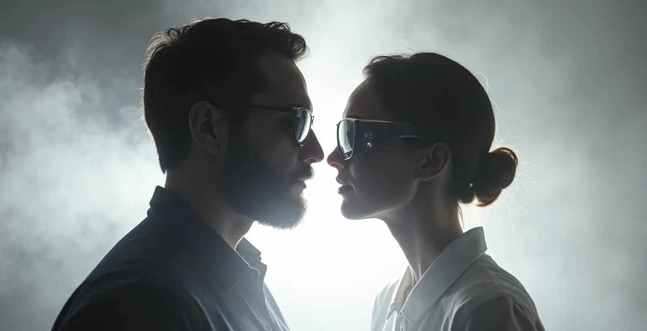 Vue de profil montrant le passage de la lumière autour de lunettes classiques versus lunettes enveloppantes