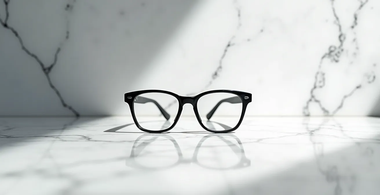 Lunettes posées à l'envers sur une surface plane pour test d'équilibre