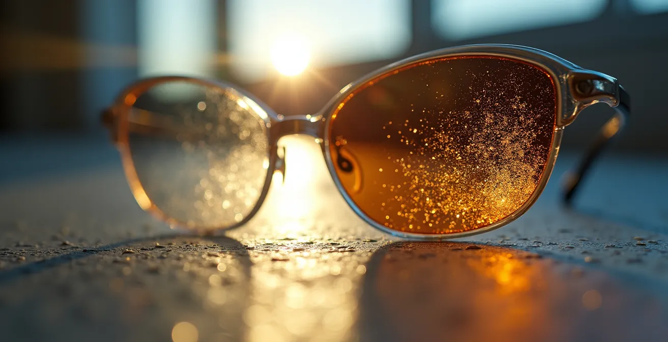 Démonstration de verres photochromiques passant du clair au foncé